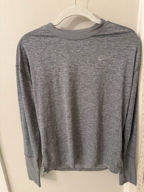 Nike Dri-Fit Running Long Sleeve Top Grey Athletic Workout Size Small